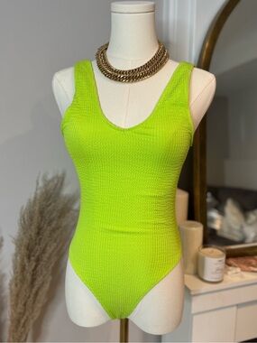 Neon Lime Textured Scoop One-Piece